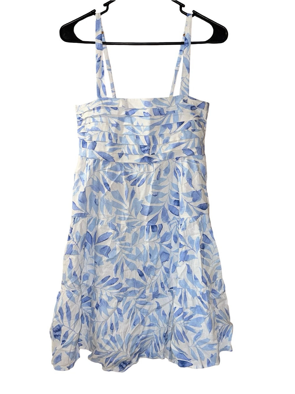 Gymboree Palm Linen Blend Tiered Dress White Blue women’s sz XS NWT New